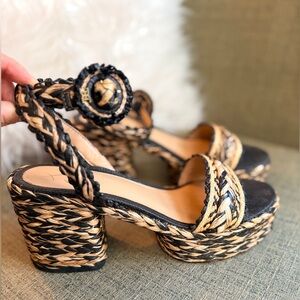 Woven Platform Sandals - Black & Natural Braided Design